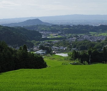 くつな石入口付近からの眺望-阪田・二上山を望む